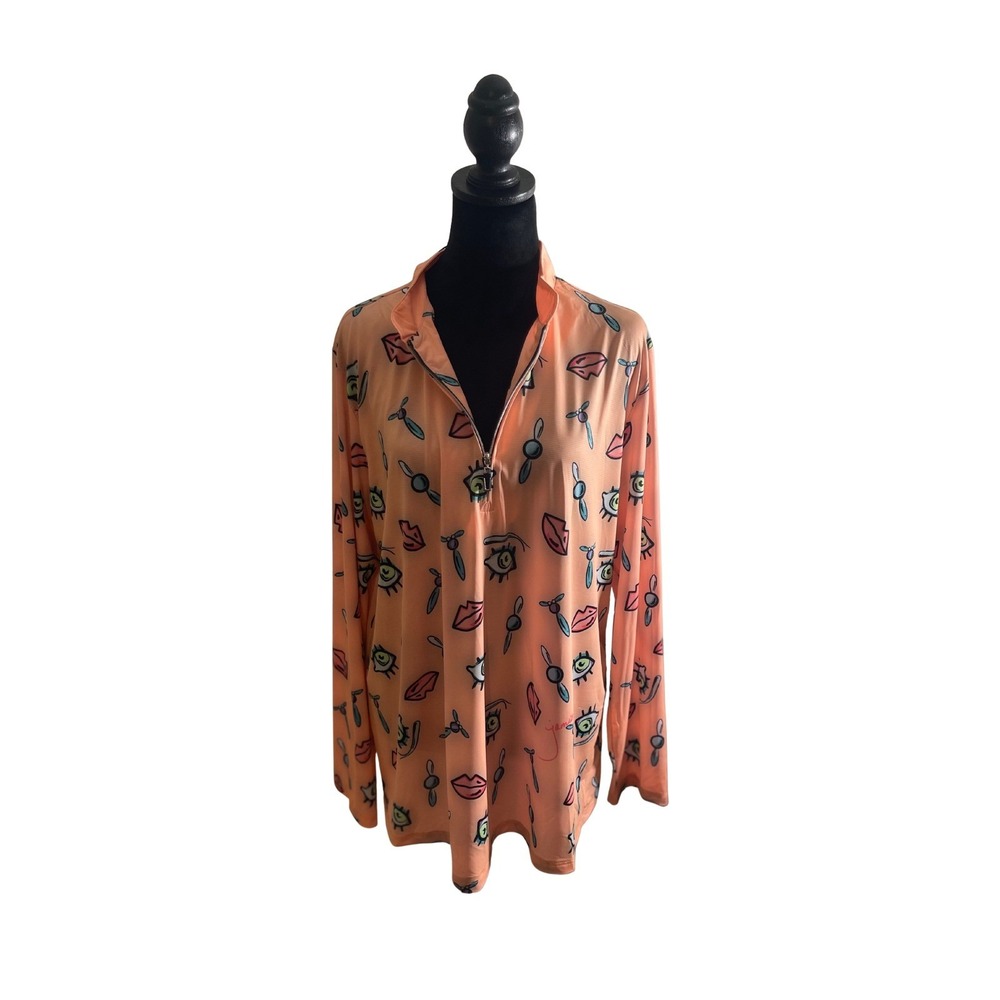 SunSense by Jamie Sadock XXL Peach Makeup Print Long Sleeve Pullover Golf Top